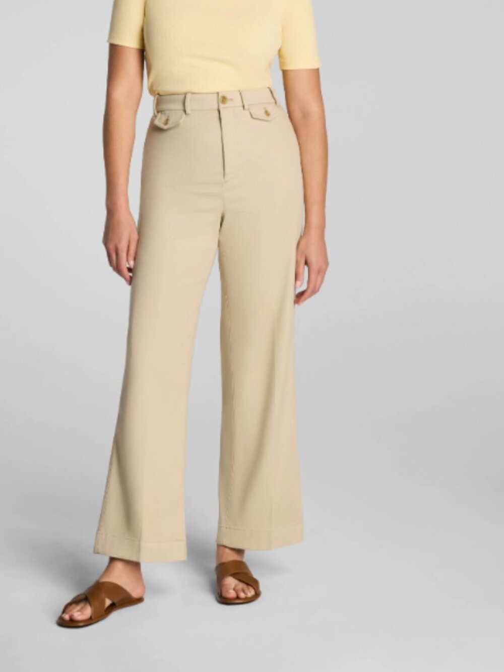 SPANX Stretch Twill Cropped Wide Leg Pants beige tan m medium